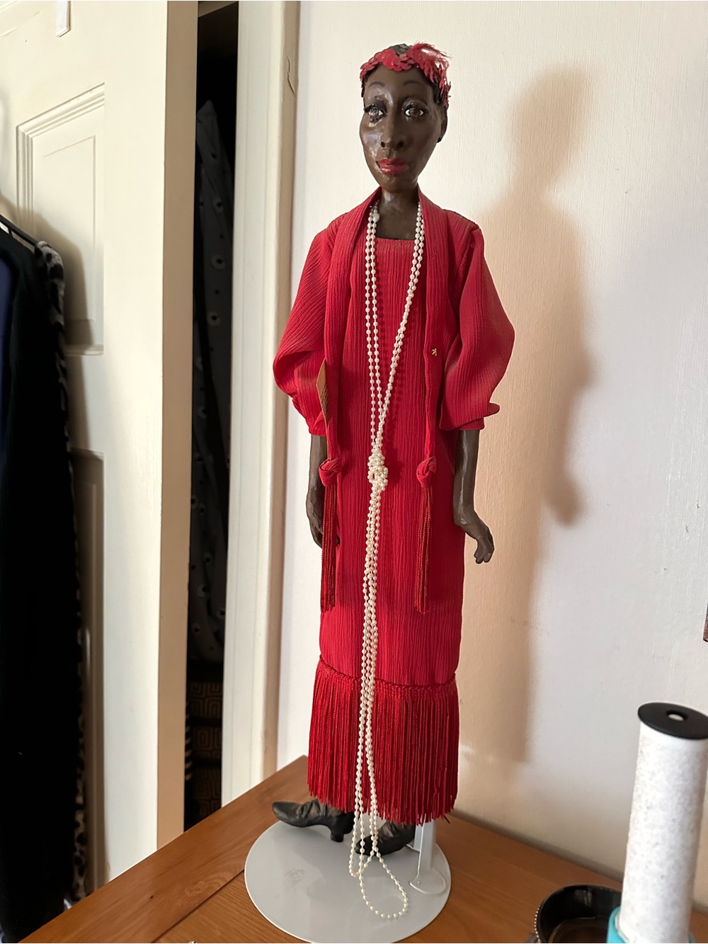 Red Decorative Art Doll with Pearl Necklace - Home Accents Decor daddy long legs